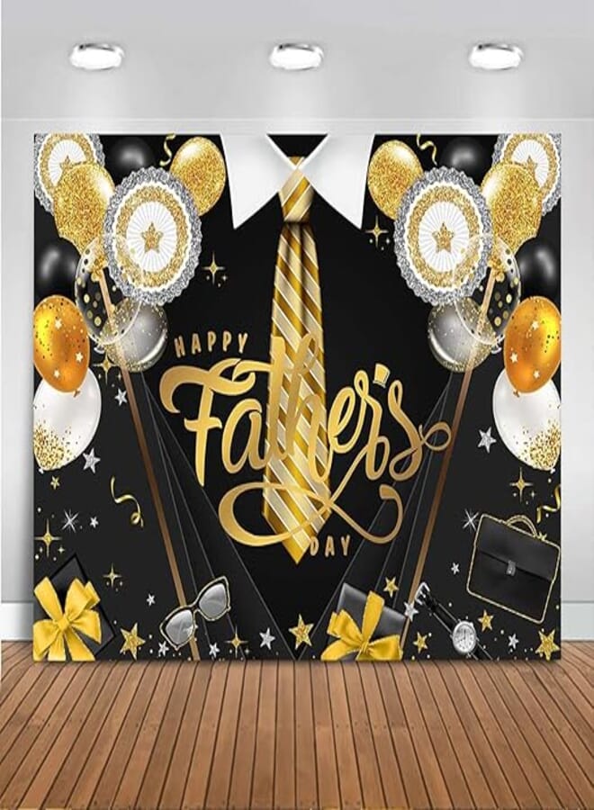 Mocsicka Happy Father's Day Backdrop Black and Gold Fathers Day Party Decorations I Love Dad Family Shirt Tie Ballloons Photography Background Photoshoot (7x5ft)